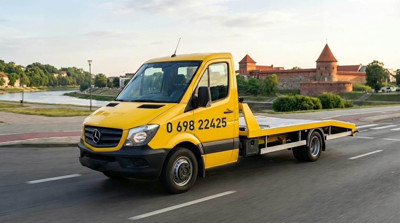 Techninė pagalba kelyje Tauragėje – traliukas transportuoja automobilį